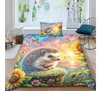 WXLWHR Hedgehog Duvet Cover Sets Ultra Soft Microfiber 3 Piece 3D Printed Bedding Set Hedgehog Dusk Duvet Cover with Pillow Cases for Kids Girls Teens Adults Single（135x200cm）