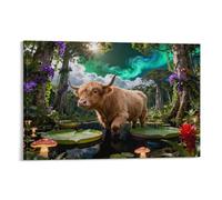 WXLWHR Highland Cow Canvas Wall Art Forest Waters Canvas Picture Modern for Living Room Office Decoration Gift 16x24inch(40x60cm)
