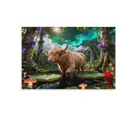 WXLWHR Highland Cow Canvas Wall Art Forest Waters Canvas Picture Modern for Living Room Office Wall Decor Gift 08x12inch(20x30cm)
