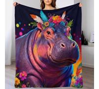 WXLWHR Hippo Fleece Throw Blanket for Couch Sofa Bed All Season Flowers Pattern Blanket Soft Cozy Warm Flannel for Kids Teens Adults 50x60inch(127x152cm)