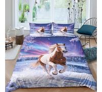 WXLWHR Horse Duvet Cover Set 3D Snowy Frozen Lake Pattern Bedding Set Soft Microfiber Quilt Cover with Hidden Zipper & Pillowcase For Teenage Boys King（220x240cm）