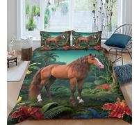 WXLWHR Horse Duvet Cover Set 3D Tropical Rainforest Design Bedding Sets Soft Polyester Comforter Cover with Zipper & Pillow Cases for Kids Girls Adults King(220x240cm)