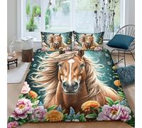 WXLWHR Horse Duvet Cover Sets Ultra Soft Microfiber 3 Piece 3D Printed Bedding Set Horse Peony Comforter Cover with Pillowcase for Teens And Adults Double(200x200cm)