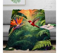 WXLWHR Hummingbird Fleece Throw Blanket for Sofa Couch Bed All Season Ferns Pattern Blanket Fluffy Soft Warm Flannel Gifts for Wedding Anniversary 40x50inch(100x130cm)