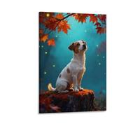 WXLWHR Jack Russell Terrier Canvas Wall Art Autumn Woods Canvas Painting Modern Artwork for Living Room Office Decorations Gift 16x24inch(40x60cm)