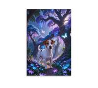WXLWHR Jack Russell Terrier Canvas Wall Art Fantasy Forest Canvas Painting Modern Artwork for Living Room Office Decor Gift 12x18inch(30x45cm)