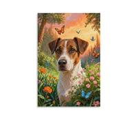 WXLWHR Jack Russell Terrier Canvas Wall Art Flower Bush Canvas Painting Modern Artwork for Living Room Office Decoration Gift 16x24inch(40x60cm)