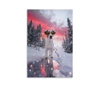 WXLWHR Jack Russell Terrier Canvas Wall Art Snow-Covered Pine Canvas Painting Modern Artwork for Living Room Office Wall Decor Gift 12x18inch(30x45cm)