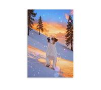 WXLWHR Jack Russell Terrier Canvas Wall Art Snowy Pine Tree Canvas Painting Modern Artwork for Living Room Bedroom Home Office Decor Gift 12x18inch(30x45cm)