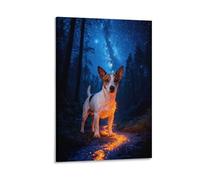 WXLWHR Jack Russell Terrier Canvas Wall Art Starry Forest Canvas Painting Modern Artwork for Living Room Bedroom Home Office Decoration Gift 16x24inch(40x60cm)