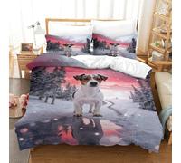 WXLWHR Jack Russell Terrier Duvet Cover Set 3D Snow-Covered Pine Pattern Bedding Set Soft Polyester Comforter Cover with Hidden Zipper & Pillowcase for Kids Adults Single（140x200cm）