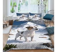 WXLWHR Jack Russell Terrier Duvet Cover Set 3D Snowy Mountain Pattern Bedding Set Soft Microfiber Comforter Cover with Zipper & Pillow Cases For Boys/Girls Kids King（220x240cm）