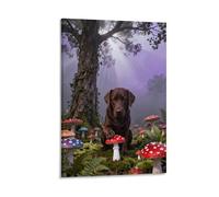 WXLWHR Labrador Retriever Canvas Wall Art Mushroom Forest Canvas Print Modern Decor for Living Room Office 16x24inch(40x60cm)
