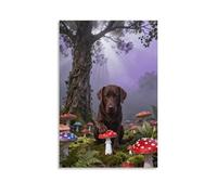 WXLWHR Labrador Retriever Canvas Wall Art Mushroom Forest Canvas Print Modern Decoration for Home Office Bedroom 20x30inch(50x75cm)