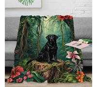 WXLWHR Labrador Retriever Fleece Throw Blanket for Sofa Couch Bed All Season Jungle Flower Pattern Blanket Fluffy Soft Warm Flannel Gifts for Women Girls Birthday 60x80inch(150x200cm)