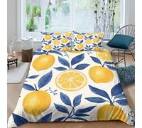 WXLWHR Lemon Duvet Cover Sets Soft Microfiber 3 Piece 3D Printed Bedding Sets Lemon Fruit Leaves Comforter Cover with Pillowcase for Kids Teens Adults Double（200x200cm）
