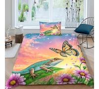WXLWHR Lizard Duvet Cover Set Soft Polyester 3 Piece 3D Printed Bedding Sets Dusk Lizard Comforter Cover with Pillow Cases for Kids Girls Teens Adults Single（135x200cm）