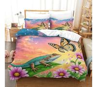 WXLWHR Lizard Duvet Cover Sets Ultra Soft Microfiber 3 Piece 3D Printed Bedding Set Dusk Lizard Duvet Cover with Pillow Cases for Kids Girls Teens Adults Super King（260x220cm）