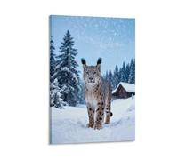 WXLWHR Lynx Canvas Wall Art Snowy Forest Cabin Canvas Painting Artwork for Living Room Office Home Decor Gift 16x24inch(40x60cm)