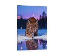 WXLWHR Lynx Canvas Wall Art Snowy Forest Canvas Painting Modern Artwork for Living Room And Bedroom Wall Decor Gift 16x24inch(40x60cm)