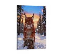 WXLWHR Lynx Canvas Wall Art Snowy Woods Canvas Painting Modern Artwork for Living Room Home Office Home Decor Gift 08x12inch(20x30cm)