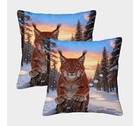WXLWHR Lynx Cushion Cover Set of 2, Premium Polyester Throw Pillow Cover with Hidden Zipper, Premium Square Pillow Cases, for Living Room Bedroom Sofa Chair 45x45cm