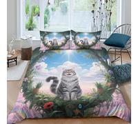 WXLWHR Maine Coon Cat Duvet Cover Set 3D Cat Big Tree Plants Print Bedding Set Soft Microfiber Comforter Cover with Zipper & Pillow Cases for Kids Boys Teens Double(200x200cm)