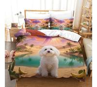 WXLWHR Maltese Duvet Cover Set 3D Dog Desert Oasis Print Bedding Set Soft Microfiber Comforter Cover with Hidden Zipper & Pillowcase For Teenage Boys Super King（260x220cm）