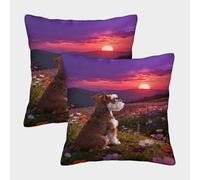 WXLWHR Miniature Schnauzer Cushion Covers Set of 2, Throw Pillow Covers Soft Polyester Decorative Pillow Cases, for Living Room Bedroom Bed Armchair 40x40cm