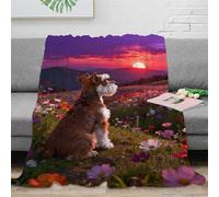 WXLWHR Miniature Schnauzer Fleece Throw Blanket, Super Soft & Cosy Flannel, Sunset Sea of Flowers Blanket, For Sofa/Couch, Bed for Her Or Him 80x90inch(200x230cm)