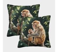 WXLWHR Monkey Cushion Covers Set of 2, Monkey And Cub Throw Pillow Covers Polyester Washable Home Decorations for Couch Livingroom Sofa Bed 50x50cm