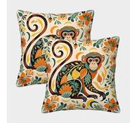 WXLWHR Monkey Cushion Covers Set of 2, Monkey Plants Throw Pillow Covers Polyester Washable Decorations Gift for Sofa Bed Indoor Outdoor 45x45cm