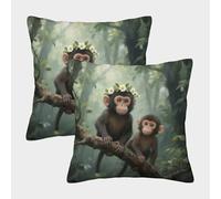 WXLWHR Monkeys Cushion Covers Set of 2, Two Baby Monkeys Throw Pillowcase Polyester Zippered Decorations Gift for Livingroom Couch Sofa 50x50cm