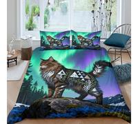 WXLWHR Norwegian Forest Cat Duvet Cover Set 3D Aurora Forest Design Bedding Sets Ultra Soft Microfiber Duvet Cover with Zipper & Pillow Cases for Kids Girls Adults King（220x240cm）