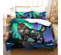 WXLWHR Norwegian Forest Cat Duvet Cover Set 3D Aurora Forest Design Bedding Sets Ultra Soft Microfiber Duvet Cover with Zipper & Pillow Cases for Teens And Adults Single（140x200cm）