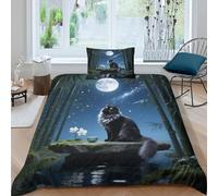 WXLWHR Norwegian Forest Cat Duvet Cover Set 3D Cat Bamboo Forest Print Bedding Set Soft Microfiber Comforter Cover with Zipper & Pillowcase For Teenage Boys Single（135x200cm）