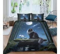 WXLWHR Norwegian Forest Cat Duvet Cover Set 3D Cat Bamboo Forest Print Bedding Set Soft Microfiber Comforter Cover with Zipper & Pillowcase for Teens And Adults Double（200x200cm）