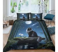 WXLWHR Norwegian Forest Cat Duvet Cover Set 3D Cat Bamboo Forest Print Bedding Set Soft Microfiber Duvet Cover with Zipper & Pillow Cases for Teens And Adults King（220x240cm）