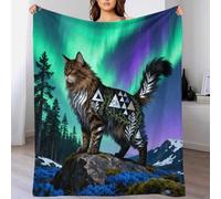 WXLWHR Norwegian Forest Cat Fleece Throw Blanket for Couch Sofa Bed All Season Aurora Forest Pattern Blanket Soft Warm Cozy Flannel Gifts for Women Girls Birthday 80x90inch(200x230cm)