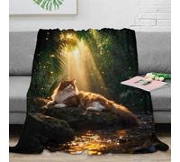 WXLWHR Norwegian Forest Cat Fleece Throw Blanket for Couch Sofa Bed All Season Sunny Jungle Print Blanket Fluffy Soft Cozy Flannel Gifts for Women Girls Birthday 60x80inch(150x200cm)