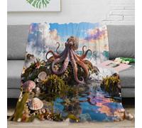 WXLWHR Octopus Fleece Throw Blanket for Couch Sofa Bed All Season Coastal Reef Print Blanket Soft Cozy Warm Flannel Gifts for Her Or Him 80x90inch(200x230cm)