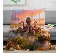 WXLWHR Octopus Fleece Throw Blanket for Couch Sofa Bed All Season Grassland Dusk Print Blanket Soft Cozy Warm Flannel Gifts for Women Girls Birthday 70x80inch(180x200cm)