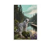 WXLWHR Old English Sheepdog Canvas Wall Art Lakeside Canvas Print Modern Decorations for Living Room Bedroom Home Office 12x18inch(30x45cm)