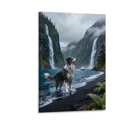 WXLWHR Old English Sheepdog Canvas Wall Art Waterfall Canvas Print Modern Decorations for Living Room Bedroom Home Office 20x30inch(50x75cm)
