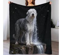 WXLWHR Old English Sheepdog Fleece Throw Blanket for Couch Sofa Bed All Season Stardust Waterfall Pattern Blanket Soft Cozy Warm Flannel Creative Gift for Boys Girls 40x50inch(100x130cm)