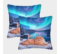 WXLWHR Orange Cat Cushion Cover Set of 2, Premium Polyester Throw Pillow Cover with Hidden Zipper, Premium Square Pillow Cases, for Livingroom Couch Sofa 50x50cm