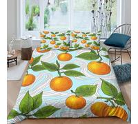 WXLWHR Orange Duvet Cover Sets Soft Microfiber 3 Piece 3D Printed Bedding Sets Orange Fruit Leaf Quilt Covers with Pillow Cases For Boys/Girls Kids Double（200x200cm）