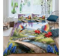 WXLWHR Parrot Duvet Cover Set 3D Wisteria Flowers Design Bedding Sets Ultra Soft Microfiber Comforter Cover with Hidden Zipper & Pillowcase for Kids Boys Teens Double(200x200cm)