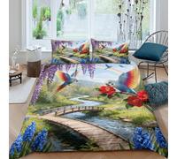 WXLWHR Parrot Duvet Cover Set 3D Wisteria Flowers Design Bedding Sets Ultra Soft Microfiber Comforter Cover with Zipper & Pillowcase for Teens And Adults King(220x240cm)