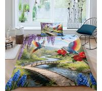 WXLWHR Parrot Duvet Cover Set 3D Wisteria Flowers Design Bedding Sets Ultra Soft Microfiber Comforter Cover with Hidden Zipper & Pillowcase for Kids Boys Teens Single(135x200cm)